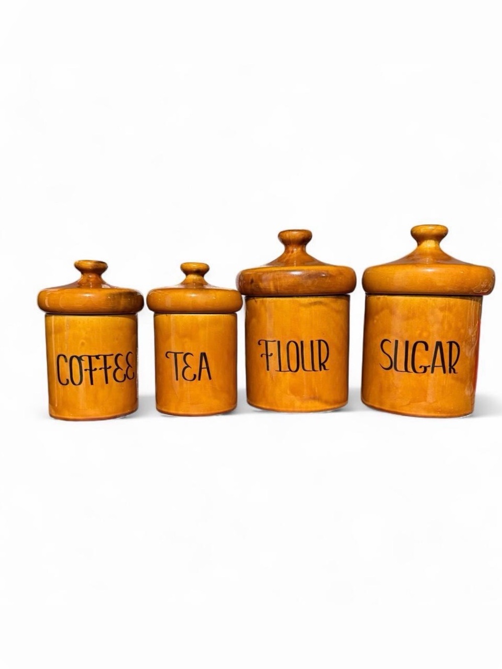Vintage Holiday Designs Ceramic Canister Set 4 Pc MCM Mushroom Top Gold H4019